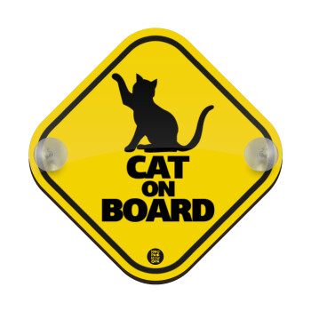 CAT on board, Baby On Board wooden car sign with suction cups (16x16cm)