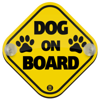 DOG on board paw, Σήμανση αυτοκινήτου Baby On Board ξύλινο με βεντουζάκια (16x16cm)