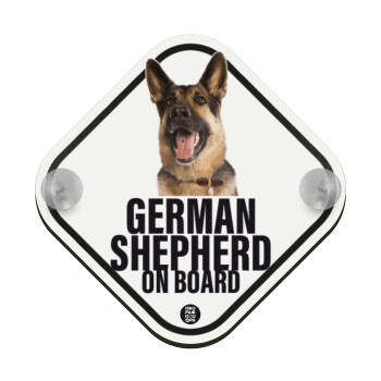 German Shepherd, Baby On Board wooden car sign with suction cups (16x16cm)