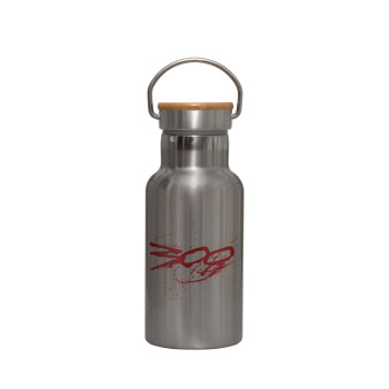 Οι 300 της Σπάρτης, Stainless steel metallic thermos flask, silver with a bamboo lid, double-walled, 350ml.