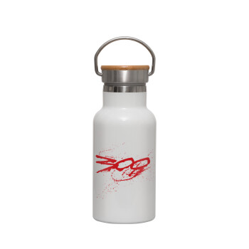 Οι 300 της Σπάρτης, Metallic thermos (Stainless steel) White with wooden lid (bamboo), double-walled, 350ml