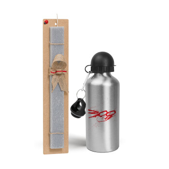 Οι 300 της Σπάρτης, Easter Set, metallic silver aluminum water bottle (500ml) & aromatic flat Easter candle (30cm) (GRAY)