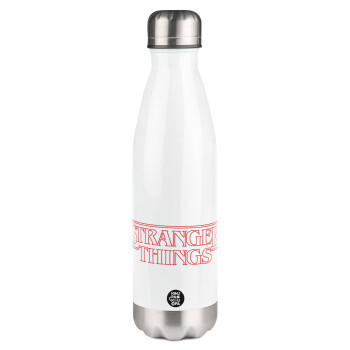 Stranger Things Logo, Metal mug thermos White (Stainless steel), double wall, 500ml