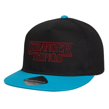 Stranger Things Logo, Child's Flat Snapback Hat, Black/Blue (100% COTTON, CHILD, UNISEX, ONE SIZE)