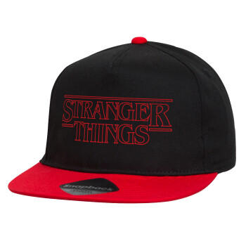 Stranger Things Logo, Children's Flat Snapback Hat, Black/Red (100% COTTON, CHILDREN'S, UNISEX, ONE SIZE)