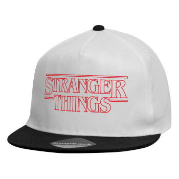 Stranger Things Logo, Child's Flat Snapback Hat, White (100% COTTON, CHILDREN'S, UNISEX, ONE SIZE)