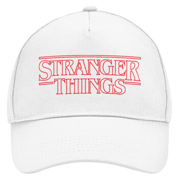 Stranger Things Logo, Adult Baseball Cap, Drill, White (100% COTTON, ADULT, UNISEX, ONE SIZE)