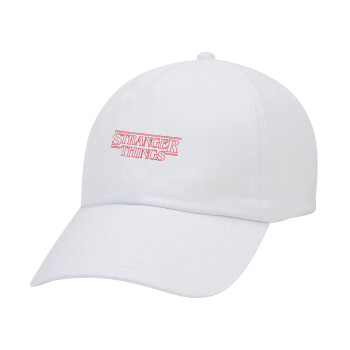 Stranger Things Logo, Adult Baseball Cap White 5-panel (POLYESTER, ADULT, UNISEX, ONE SIZE)