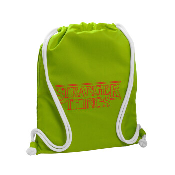 Stranger Things Logo, Backpack bag GYMBAG LIME GREEN, with pocket (40x48cm) & thick cords