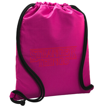 Stranger Things Logo, Backpack pouch GYMBAG Fuchsia, with pocket (40x48cm) & thick cords