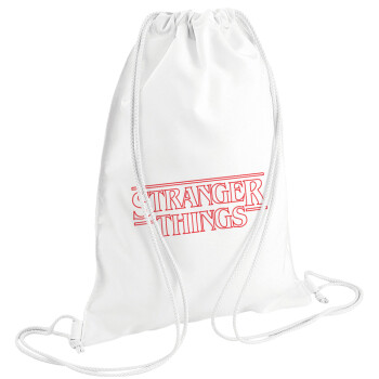 Stranger Things Logo, Backpack pouch GYMBAG white (28x40cm)