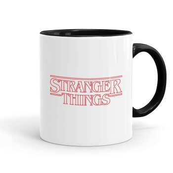 Stranger Things Logo, Κούπα χρωματιστή μαύρη, κεραμική, 330ml