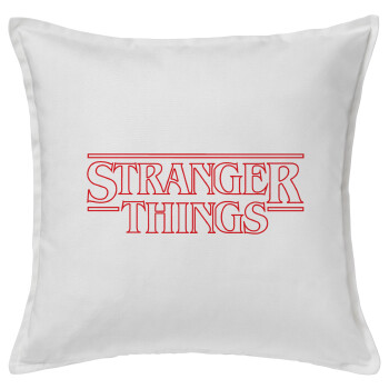 Stranger Things Logo, Μαξιλάρι καναπέ ΛΕΥΚΟ 100% βαμβάκι, περιέχεται το γέμισμα (50x50cm)