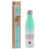 Easter Set, Metallic green/white thermos (Stainless steel), double-walled, 500ml & scented flat Easter candle (30cm) (TURQUOISE)