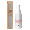 Easter Set, metallic Inox water bottle (700ml) & Easter scented flat candle (30cm) (GRAY)