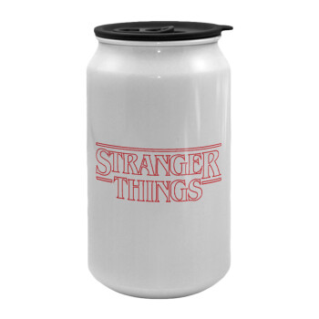 Stranger Things Logo, Κούπα ταξιδιού μεταλλική με καπάκι (tin-can) 500ml