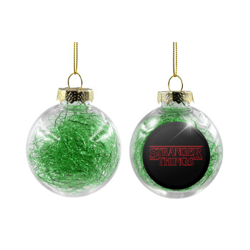 Stranger Things Logo, Transparent Christmas tree ball ornament with green filling 8cm