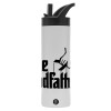 Metallic thermos bottle with straw & handle, stainless steel (Stainless steel 304), double-walled, 600ml.