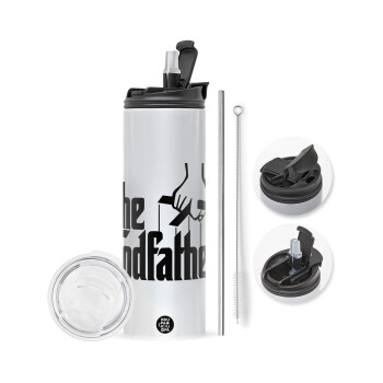 The Godfather, Travel Tumbler 2 Lids, with metal straw & cleaning brush (Stainless steel 304 Food grade, BPA free, 600ml)