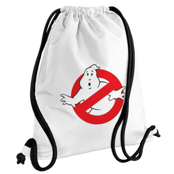 The Ghostbusters, Τσάντα πλάτης πουγκί GYMBAG λευκή, με τσέπη (40x48cm) & χονδρά κορδόνια
