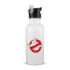 White water bottle with straw, stainless steel 600ml