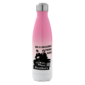 Blues brothers on a mission from God, Metal mug thermos Pink/White (Stainless steel), double wall, 500ml
