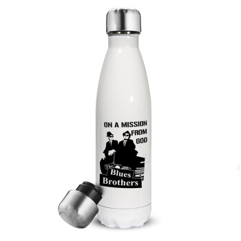 Blues brothers on a mission from God, Metal mug thermos White (Stainless steel), double wall, 500ml