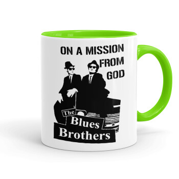 Blues brothers on a mission from God, Mug colored light green, ceramic, 330ml