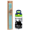 Easter Set, Children's thermal stainless steel bottle with safety straw, green/blue (350ml) & aromatic flat Easter candle (30cm) (TURQUOISE)