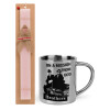 Easter Set, metallic thermal cup (300ml) & aromatic flat Easter candle (30cm) (PINK)