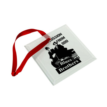 Blues brothers on a mission from God, Christmas ornament, glass square ornament 9x9cm