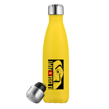 La casa de papel vertical, Yellow Stainless Steel Metallic Thermos, double-walled, 500ml