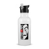 White water bottle with straw, stainless steel 600ml