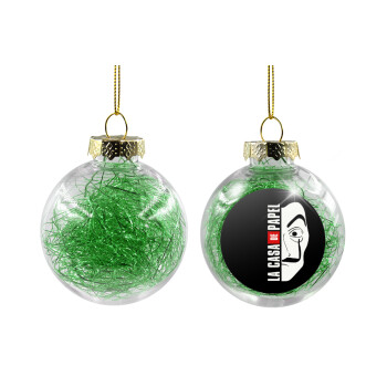 La casa de papel vertical, Transparent Christmas tree ball ornament with green filling 8cm