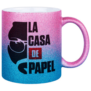 La casa de papel, Κούπα Χρυσή/Μπλε Glitter, κεραμική, 330ml