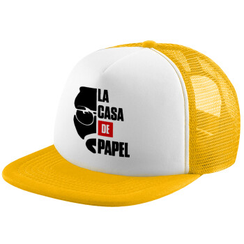 La casa de papel, Καπέλο Ενηλίκων Soft Trucker με Δίχτυ Κίτρινο/White (POLYESTER, ΕΝΗΛΙΚΩΝ, UNISEX, ONE SIZE)