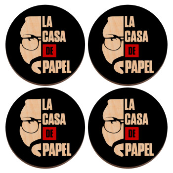 La casa de papel, ΣΕΤ x4 Σουβέρ ξύλινα στρογγυλά plywood (9cm)