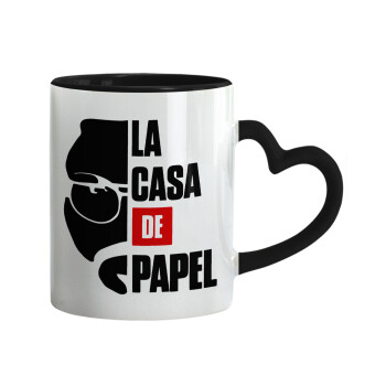 La casa de papel, Mug heart black handle, ceramic, 330ml