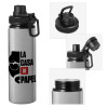 Metallic water bottle with safety cap, 850ml aluminum