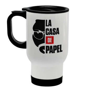 La casa de papel, Stainless steel travel mug with lid, double wall white 450ml