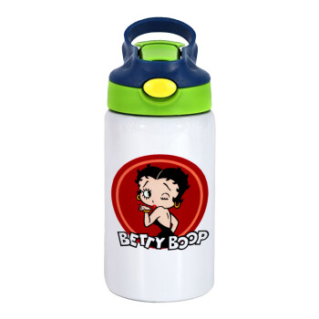 Betty Boop kiss, Children's hot water bottle, stainless steel, with safety straw, green, blue (350ml)