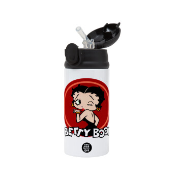 Betty Boop kiss, Children's hot water bottle, stainless steel, with safety straw, Black (360ml) BPA-FREE