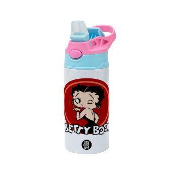 Betty Boop kiss, Children's hot water bottle, stainless steel, with safety straw, Pink/BlueCiel (360ml) BPA FREE