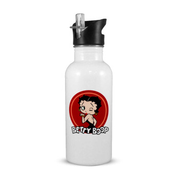 Betty Boop kiss, White water bottle with straw, stainless steel 600ml