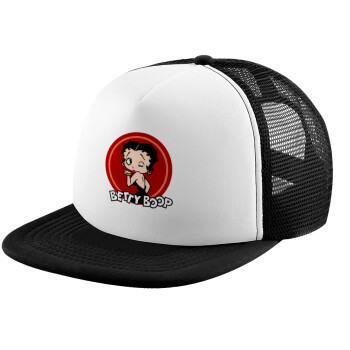 Betty Boop kiss, Child's Soft Trucker Hat with BLACK/WHITE Mesh (POLYESTER, CHILD, ONE SIZE)