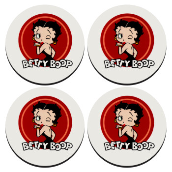 Betty Boop kiss, ΣΕΤ 4 Σουβέρ ξύλινα στρογγυλά (9cm)