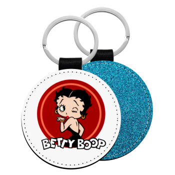 Betty Boop kiss, Μπρελόκ Δερματίνη, στρογγυλό ΜΠΛΕ (5cm)