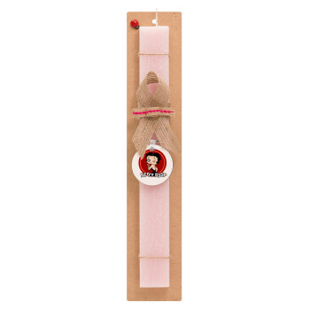 Betty Boop kiss, Easter Set, wooden keychain & scented flat Easter candle (30cm) (PINK)