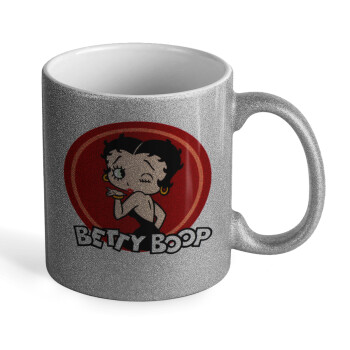 Betty Boop kiss, Κούπα Ασημένια Glitter που γυαλίζει, κεραμική, 330ml