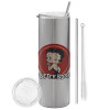 Eco friendly stainless steel Silver tumbler 600ml, with metal straw & cleaning brush